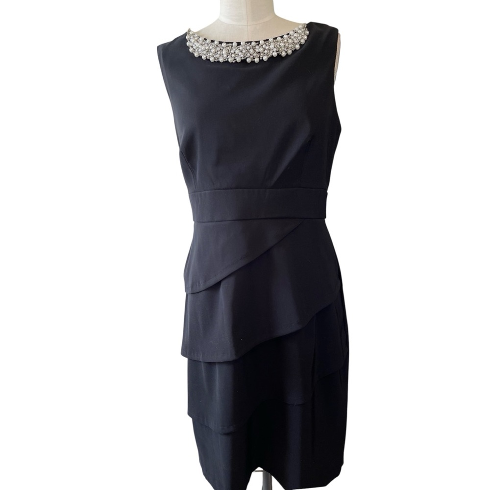 ❤️ Connected Apparel Audrey Pearl Jeweled Black Retro Sheath Dress - Picture 5 of 13